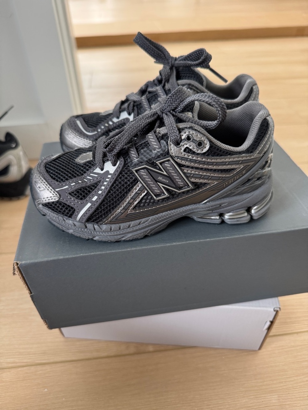 New Balance Kids Black and Gray Athletic Sneakers